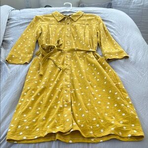 Boden Yellow A-Line Midi Dress with Notched Collar